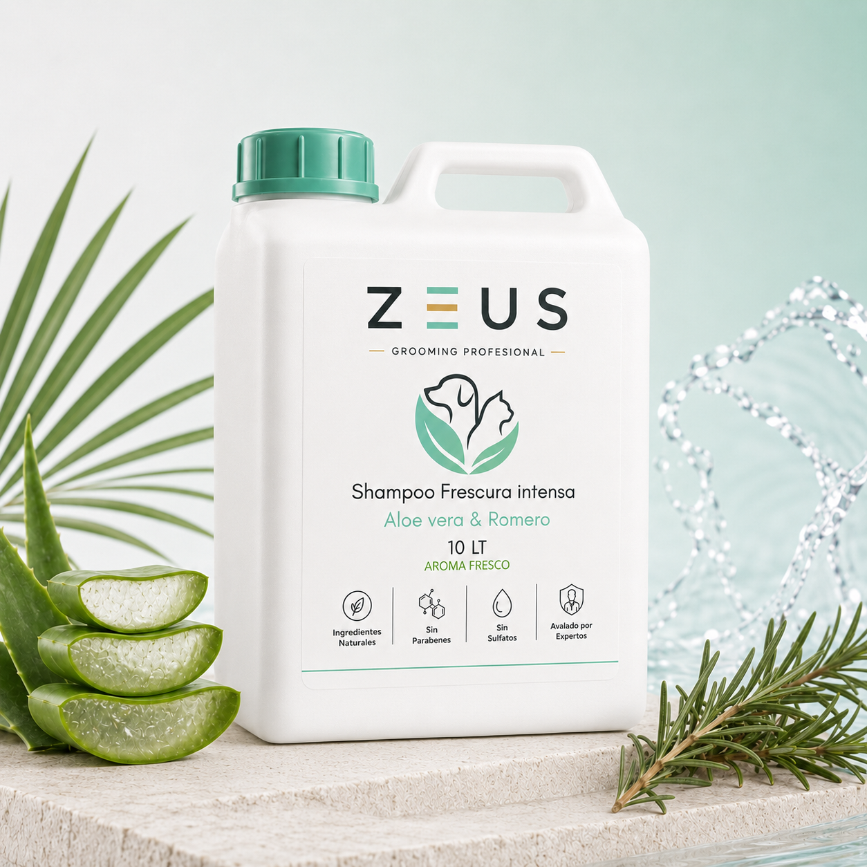 Shampoo para Mascotas con Aloe Vera y Romero | Limpieza Profunda y Pelo Sedoso | 10 L