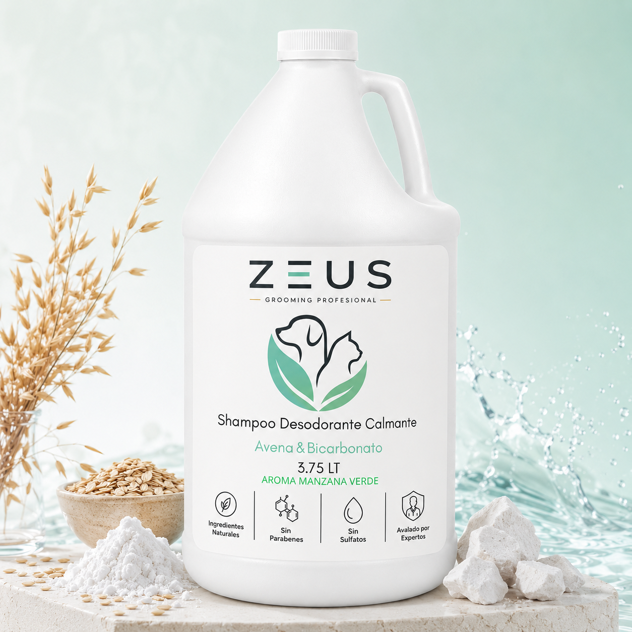 Shampoo Desodorante Calmante para Mascotas | Avena y Bicarbonato | Frescura a Manzana Verde | 3.75 L