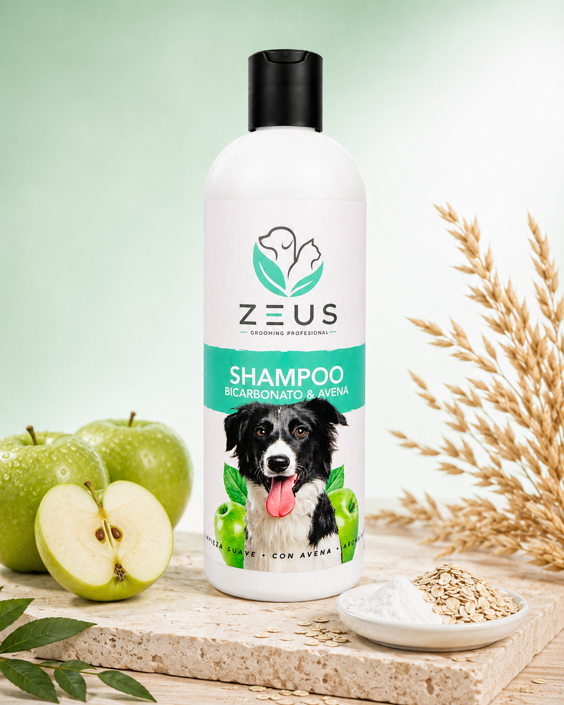 Shampoo Desodorante Calmante | Avena y Bicarbonato | Frescura a Manzana Verde para Mascotas 480 mL