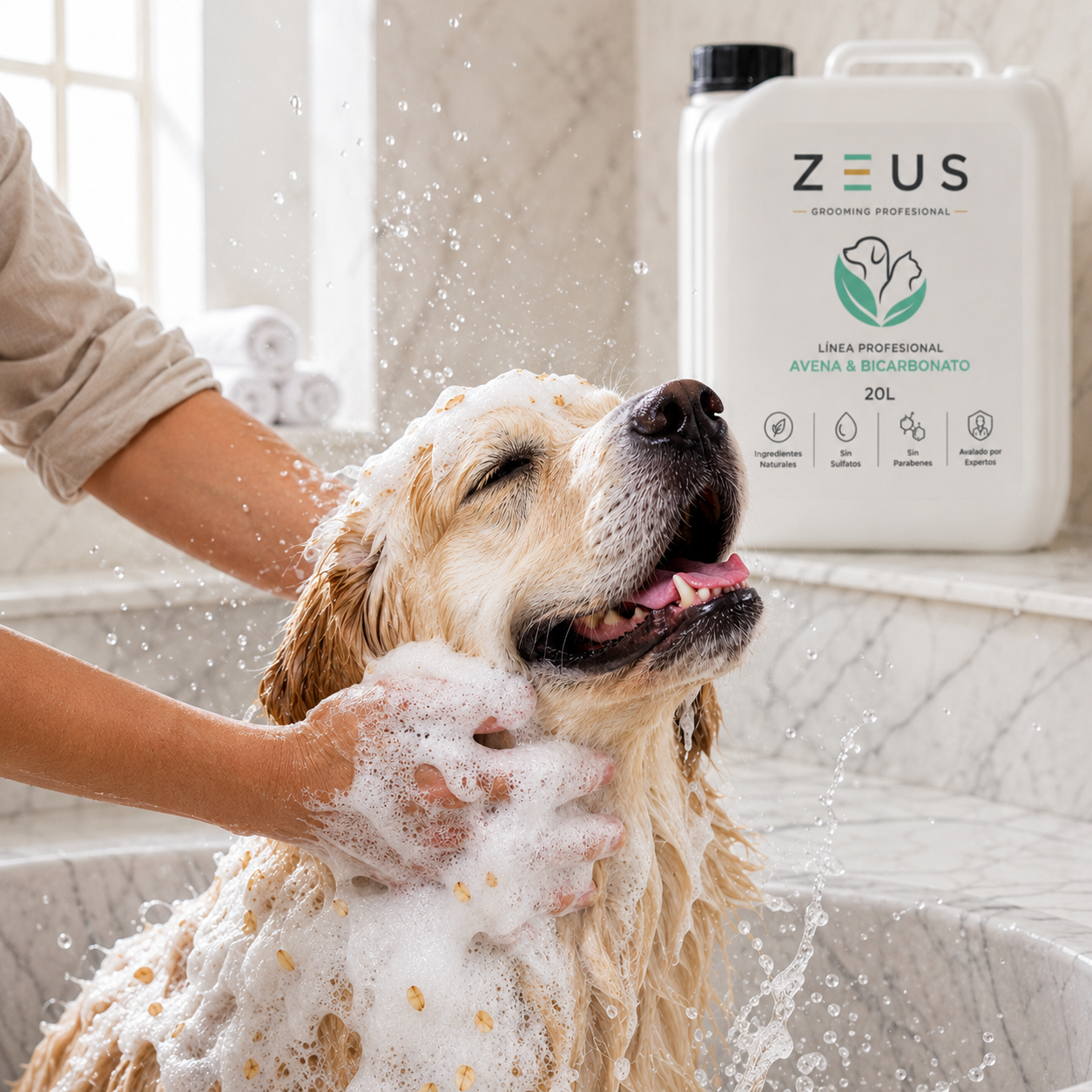 Shampoo Desodorante Calmante para Mascotas | Avena y Bicarbonato | Frescura a Manzana Verde | 3.75 L