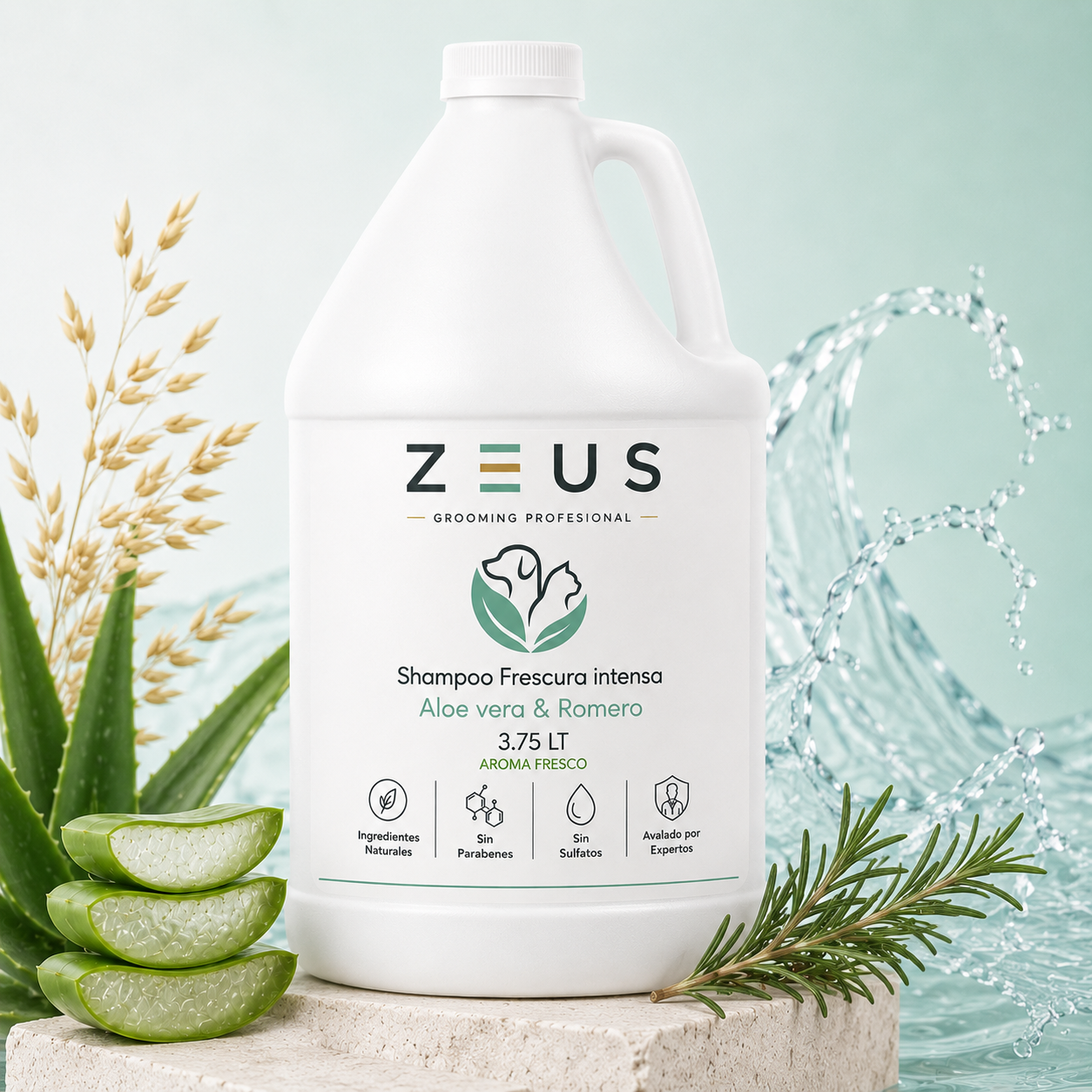 Shampoo para Mascotas con Aloe Vera y Romero | Limpieza Profunda y Pelo Sedoso | 3.75 L