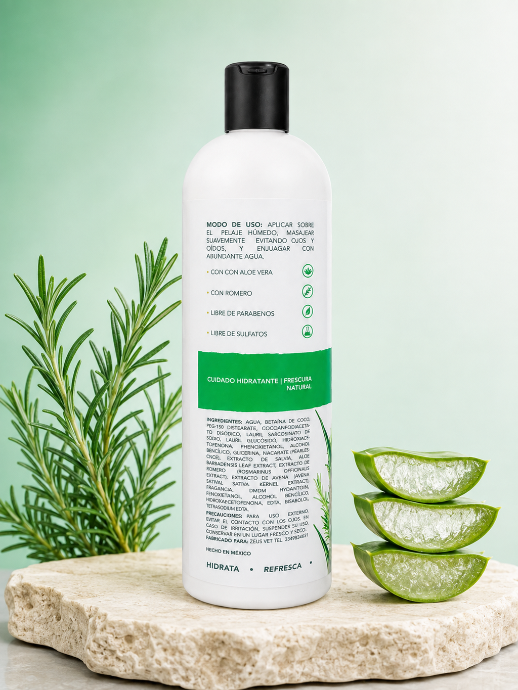 Shampoo para Mascotas con Aloe Vera y Romero | Limpieza Profunda y Pelo Sedoso | 480 mL
